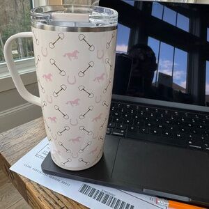 Equestrian Print Travel Mug - Cream and Pink NWT!!!